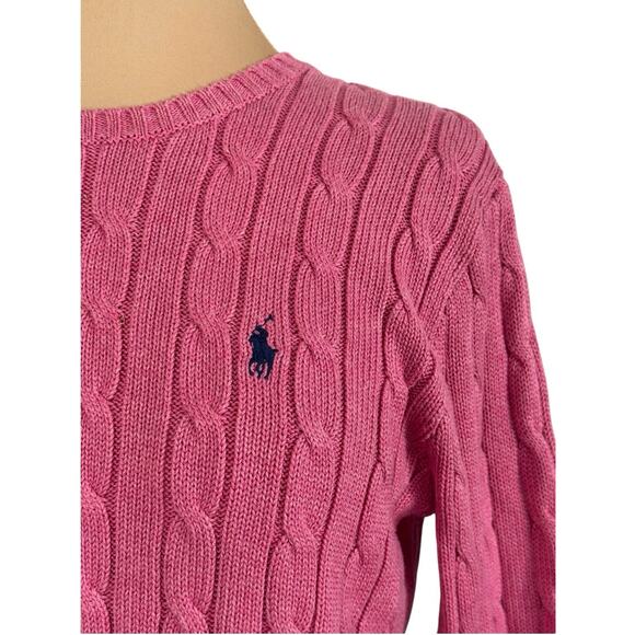 POLO RALPH LAUREN Cotton Cable Knit Crew Neck Sweater Top Pullover Pink Size S - Picture 4 of 9